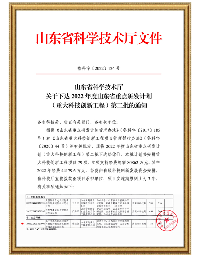 山东省科学技术厅关于下达2022年度山东省重点研发计划（重大科技创新工程）第二批的通知.jpg